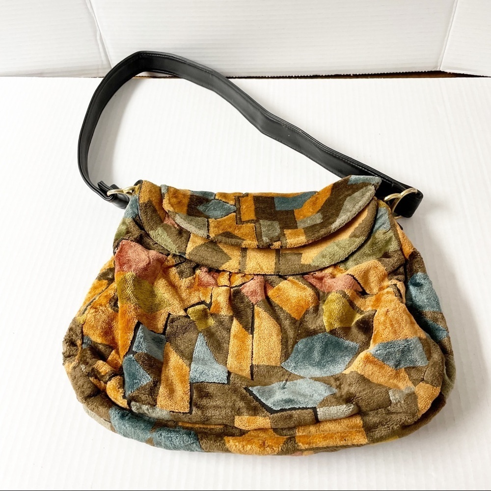 Vintage Velvet Brown Multi Patch Pattern Flap Clo… - image 1